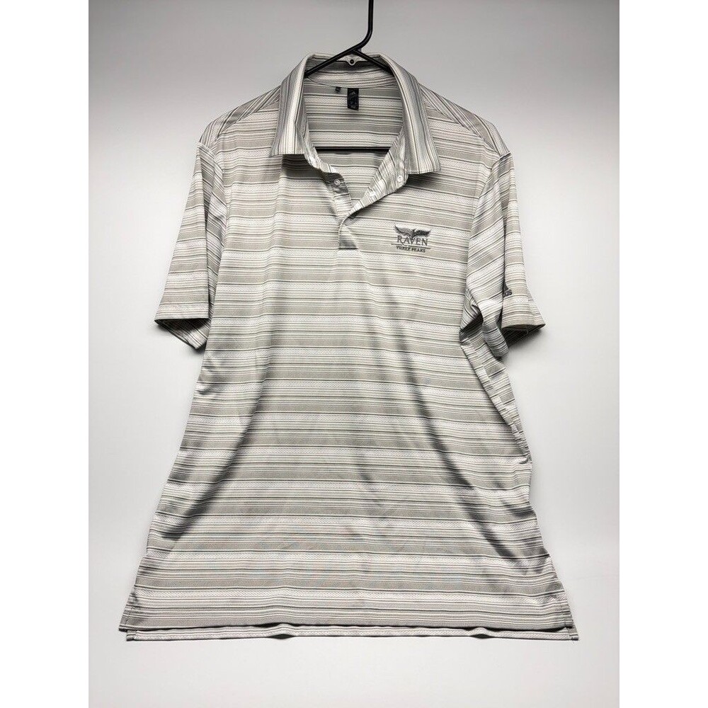 adidas Raven Three Peaks Pro Shop Golf Polo Striped Gray Mens XL